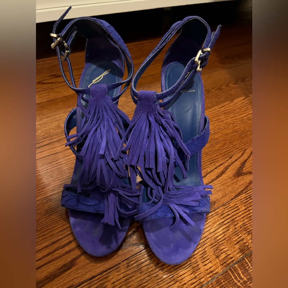 Brian Atwood  Purple suede fringe heels
